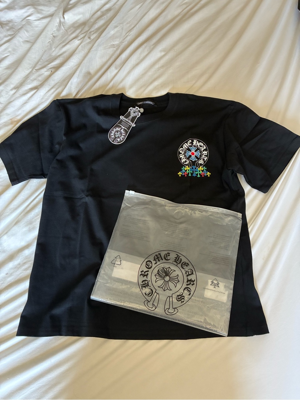 Chrome Hearts Kids Black Tee with Multicolor Cross Graphic